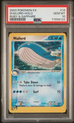 2003 Pokemon Ex Ruby & Sapphire Wailord-holo 14 PSA Gem Mt 10 - Image 1