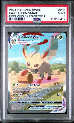 2021 Pokemon Sword & Shield Evolving Skies Leafeon Vmax 205 PSA Mint 9 - Image 1