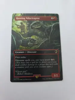 MTG Hunting Velociraptor Borderless Foil Jurassic World Lost Caverns of Ixalan - Image 1