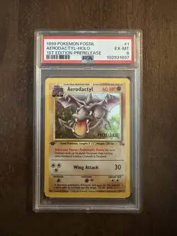 PSA 6 1999 POKEMON FOSSIL #1 AERODACTYL/HOLO 1st Edition - Image 1