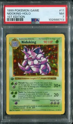 1999 Pokemon Card Nidoking Holo #11 Base Set 1st Edition Shadowless PSA NM 7 - Image 1