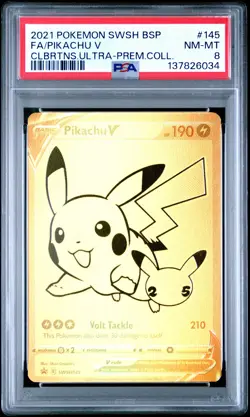 2021 POKEMON SWSH BLACK STAR PROMO #145 FULL ART/PIKACHU V PSA 8 - Image 1