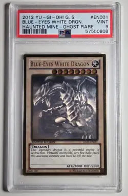 2012 YU-GI-OH! HAUNTED MINE Blue Eyes White Dragon GLD5-EN001 Ghost Rare PSA 9 - Image 3