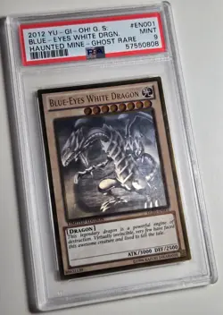 2012 YU-GI-OH! HAUNTED MINE Blue Eyes White Dragon GLD5-EN001 Ghost Rare PSA 9 - Image 4