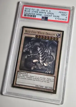 2012 YU-GI-OH! HAUNTED MINE Blue Eyes White Dragon GLD5-EN001 Ghost Rare PSA 9 - Image 5