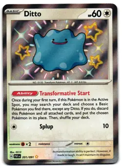Ditto 201/091 - Paldean Fates Shiny Rare Pokemon TCG - M/LP Card - Image 1