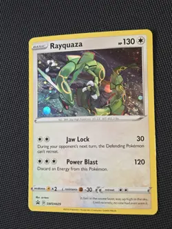 *THICK* SWIRL 🌀 Rayquaza SWSH029 Cosmos Holo Rare Crown Zenith Pokemon Card - Image 4