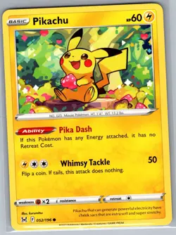 Pikachu 052/196 Non Holo SWSH11: Lost Origin - Pokemon Card - NM - Image 1