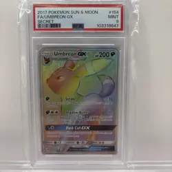 Pokemon TCG Umbreon GX 154/149 Rainbow Rare 2017 Sun and Moon PSA 9 - Image 1
