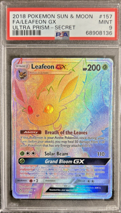 2018 POKEMON SUN & MOON ULTRA PRISM 157 FULL ART LEAFEON GX SECRET PSA 9 - Image 1
