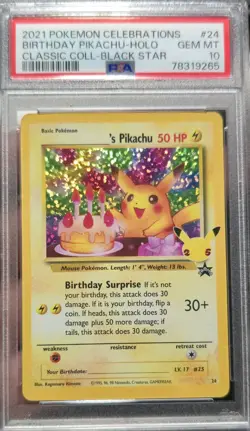 Pokemon Birthday Pikachu Celebrations Classic Collection Holo PSA 10 card - Image 1