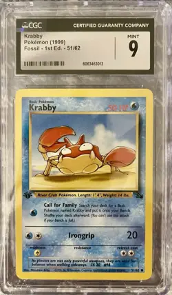 Pokemon Krabby CGC 9 Fossil 1st Edition #51/62 1999 EN - Image 1