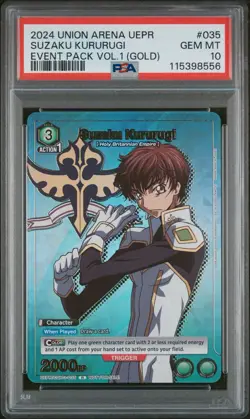 UNION ARENA Suzaku Kururugi Event Pack Vol. 1 (Gold) Promo CGH-1-035 PSA 10 Gem - Image 1