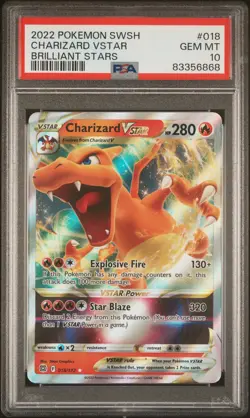 2022 Pokemon Sword & Shield Brilliant Stars #018 Charizard Vstar PSA 10 - Image 1