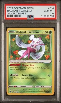 2022 Pokemon Silver Tempest Radiant Tsareena PSA 10 GEM #016 HOLO RARE - Image 1