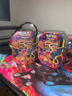 NEW/SEALED x2 Pokemon TCG Mega Charizard Y Tin – x2 Y ex Promo & 8 Booster packs - Image 1