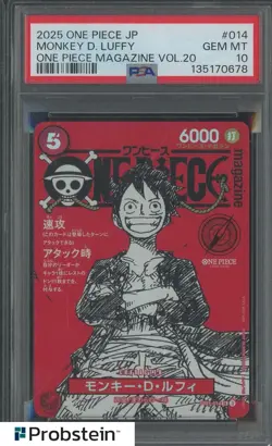 2025 ONE PIECE JPN PROMOS ONE PIECE MAGAZINE VOL.20 #014 MONKEY D. LUFFY PSA 10 - Image 1