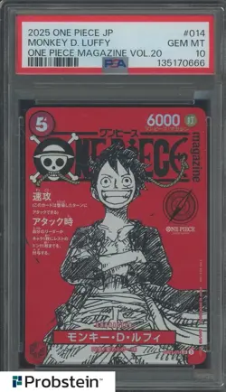 2025 ONE PIECE JPN PROMOS ONE PIECE MAGAZINE VOL.20 #014 MONKEY D. LUFFY PSA 10 - Image 1
