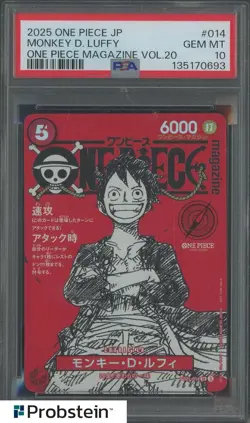 2025 ONE PIECE JPN PROMOS ONE PIECE MAGAZINE VOL.20 #014 MONKEY D. LUFFY PSA 10 - Image 1