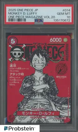 2025 ONE PIECE JPN PROMOS ONE PIECE MAGAZINE VOL.20 #014 MONKEY D. LUFFY PSA 10 - Image 1