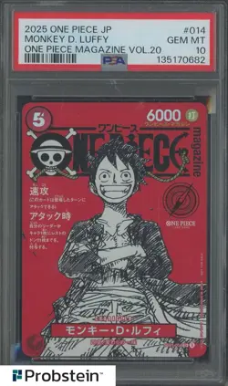 2025 ONE PIECE JPN PROMOS ONE PIECE MAGAZINE VOL.20 #014 MONKEY D. LUFFY PSA 10 - Image 1