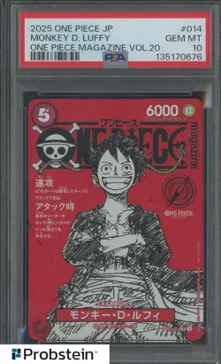 2025 ONE PIECE JPN PROMOS ONE PIECE MAGAZINE VOL.20 #014 MONKEY D. LUFFY PSA 10 - Image 1