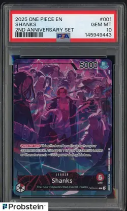 2025 One Piece EN 2nd Anniversary Set #001 Shanks PSA 10 GEM MINT - Image 1