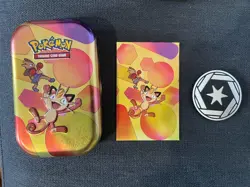 Pokemon TCG 151 Meowth Mini Tin With Art Card and Coin - Image 1