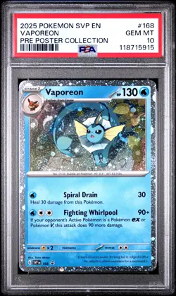 2025 POKEMON PROMO PRISMATIC EVOLUTIONS POSTER COLLECTION #168 VAPOREON PSA 10 - Image 1
