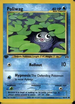 Poliwag 1st Ed 62/75 Common WOTC Neo Discovery Pokemon - Image 1