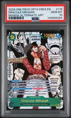 One Piece - Dracule Mihawk Manga OP14-119 The Azure Sea's Seven Foil - PSA 10 - Image 1
