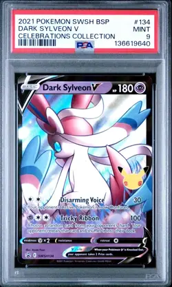 2021 POKEMON SWSH BLACK STAR PROMO CELEBRATIONS COLL #134 DARK SYLVEON V PSA 9 - Image 1