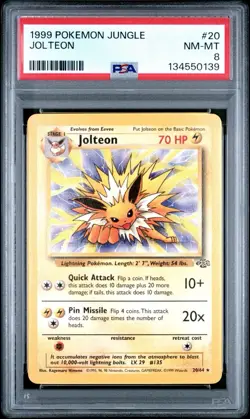 Graded PSA 8 JOLTEON #20 1999 Pokemon Jungle NM - MT - Image 1