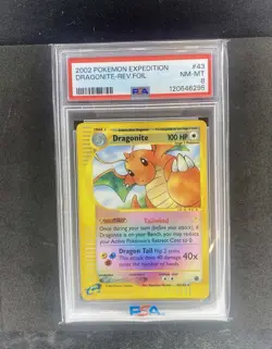 2002 POKEMON EXPEDITION #43 DRAGONITE-REVERSE FOIL PSA 8 - Image 1