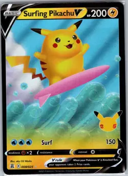 Surfing Pikachu V 008/025 Celebrations - Pokemon Card - NM - Image 1