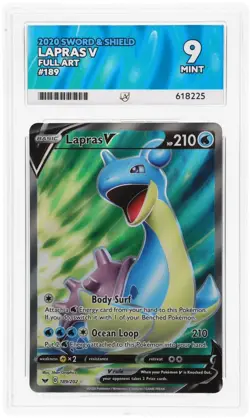 ACE 9 Lapras V 189/202 2020 Sword & Shield Full Art Graded Pokemon Card TCG - Image 1