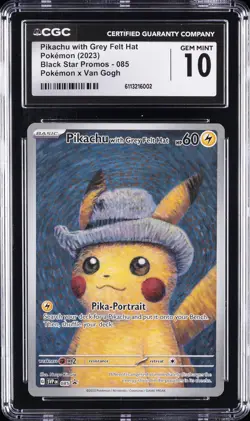 2023 POKEMON X VAN GOGH #085 PIKACHU WITH GREY FELT HAT CGC 10 - Image 1