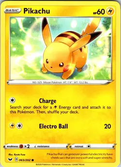 Pikachu 065/202 SWSH01: Sword & Shield Base Set Pokemon NM Normal - Image 1