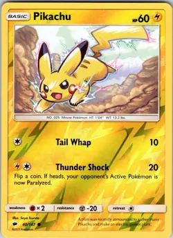 Pikachu 40/147 SM - Burning Shadows Pokemon NM Reverse Holo - Image 1