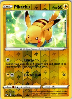 Pikachu 065/202 SWSH01: Sword & Shield Base Set Pokemon NM Reverse Holo - Image 1