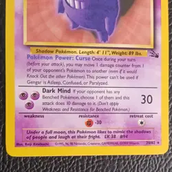 Pokemon 1999 Fossil Gengar 20/62 Rare 80 HP Unlimited Regular Card - Image 3