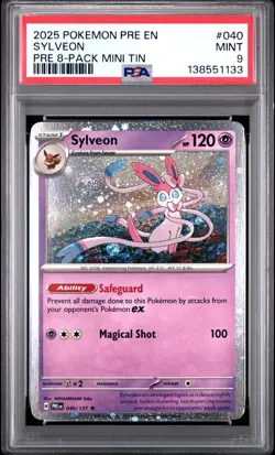 2025 Pokemon Prismatic Evolutions Sylveon 040/131 Cosmos Holo PSA 9 3x Swirls - Image 1