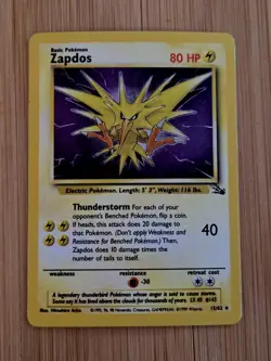 Zapdos 15/62 HOLO Fossil Set Rare Pokemon Card WOTC 1999 MP - Image 1