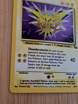 Zapdos 15/62 HOLO Fossil Set Rare Pokemon Card WOTC 1999 MP - Image 5