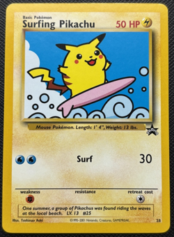 Surfing Pikachu Black Star Promo 28 Pokemon League LP 2001 - Image 1