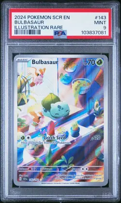 Pokemon TCG Bulbasaur Stellar Crown Illustration Holo Card 143/142 PSA 9 - Image 1