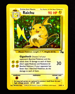 1999 Pokemon RAICHU Fossil Set HOLO Foil Rare Unlimited Edition Card 14/62 WotC - Image 1