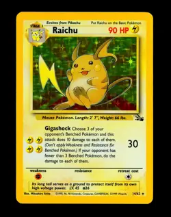 1999 Pokemon RAICHU Fossil Set HOLO Foil Rare Unlimited Edition Card 14/62 WotC - Image 2