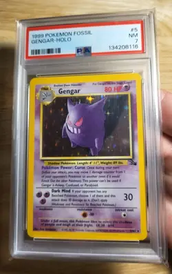 1999 Pokemon Fossil GENGAR 5/62 Holo Card PSA 7 - Image 2