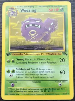 1st Edition Weezing 45/62 Pokemon TCG WOTC Base Set Fossil Light Play LP - Image 1